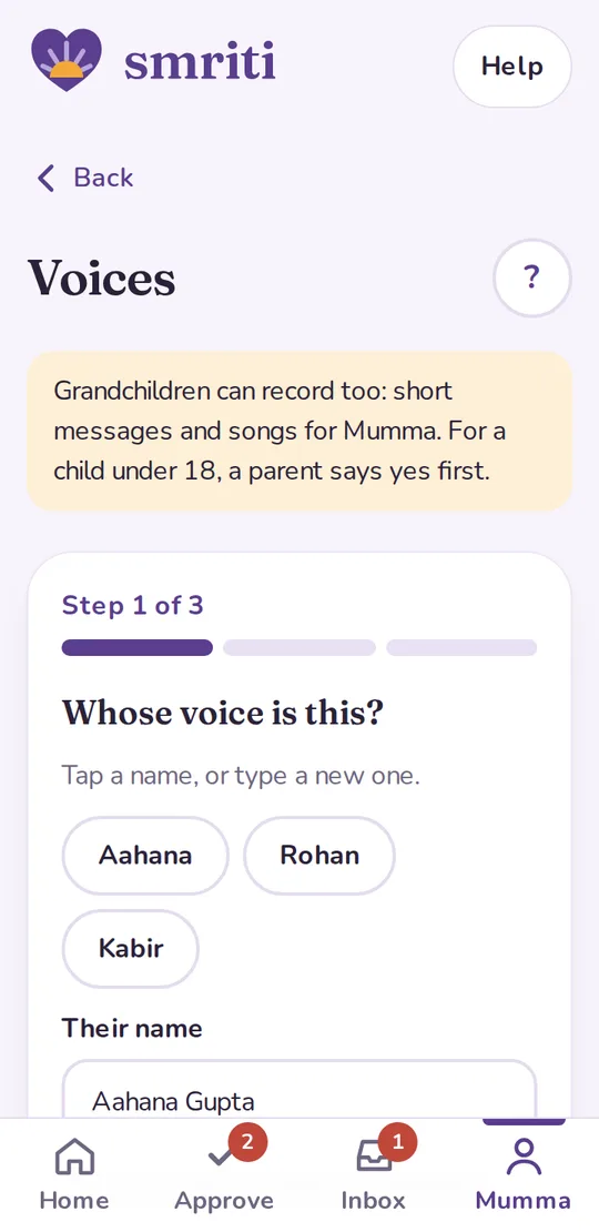 Record your voice once. Grandchildren can record too.